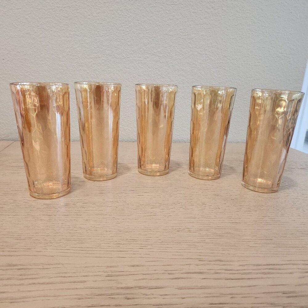 Lusterware Hex Optic Honeycomb Marigold Tumblers Jeanette RETRO 12 oz. Set Of 5